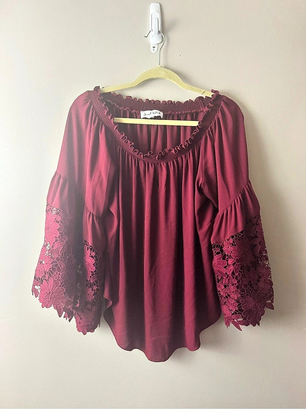 Joseph Ribkoff Lace Bell Sleeve Burgundy Tunic XL